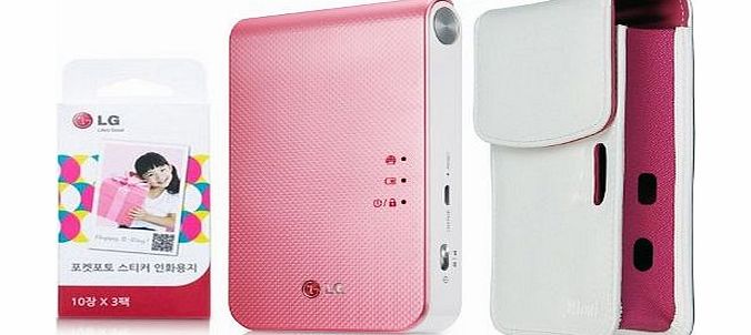 LG Electronics [SET] LG Pocket Photo 2 PD239 (Pink) Portable Printer   Zink Sticker 30 Sheet   (White) Atout Premium Synthetic Leather Vintage Cover Case